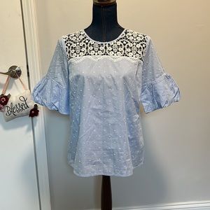 Cece lace blue and white pinstripe blouse size small